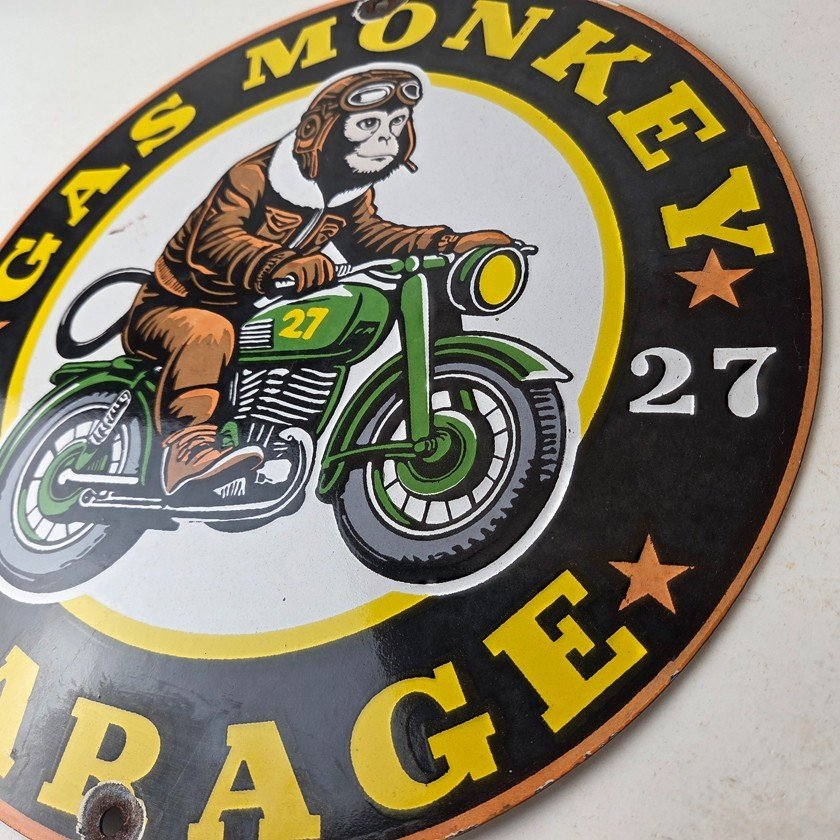 Vintage Gas Monkey Garage Porcelain Sign - Motorcycle Gas Pump Station Sign - Image 12