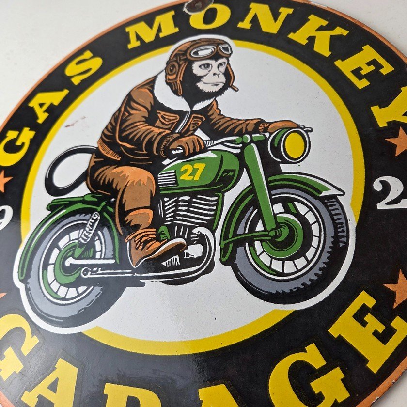 Vintage Gas Monkey Garage Porcelain Sign - Motorcycle Gas Pump Station Sign - Image 4