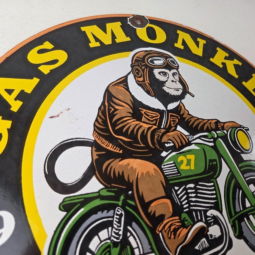 Vintage Gas Monkey Garage Porcelain Sign - Motorcycle Gas Pump Station Sign - Image 5