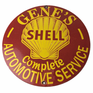Vintage Gene's Shell Gasoline Sign - Automotive Service Gas Pump Porcelain Sign