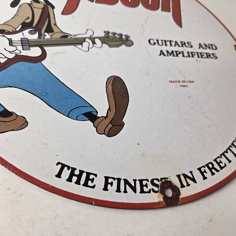 Vintage Gibson Guitars - Acoustic Electric Bass Porcelain Gas Station Goofy Sign - Image 11