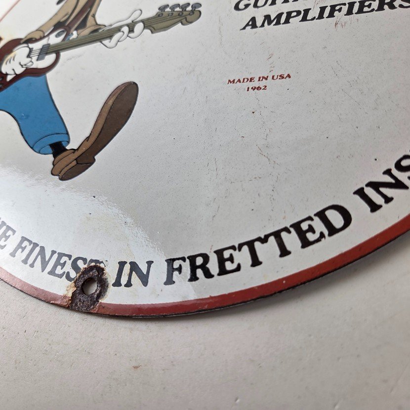 Vintage Gibson Guitars - Acoustic Electric Bass Porcelain Gas Station Goofy Sign - Image 14