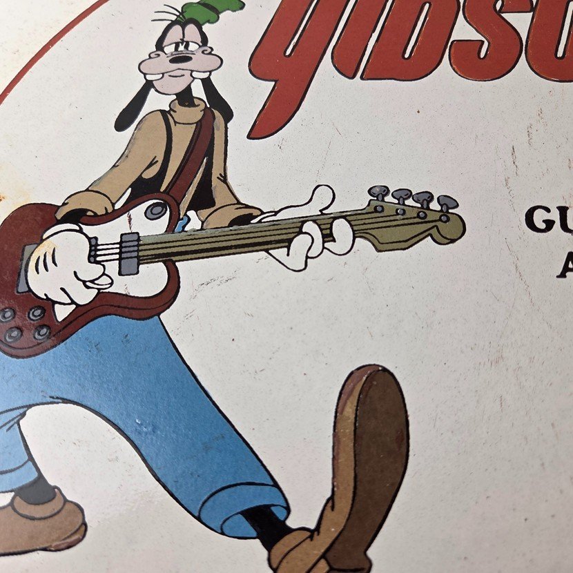 Vintage Gibson Guitars - Acoustic Electric Bass Porcelain Gas Station Goofy Sign - Image 3