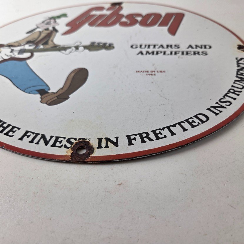 Vintage Gibson Guitars - Acoustic Electric Bass Porcelain Gas Station Goofy Sign - Image 10