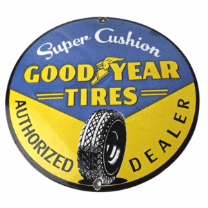 Vintage Goodyear Tires Sign - Super Cushion Porcelain Gas Pump Station Sign