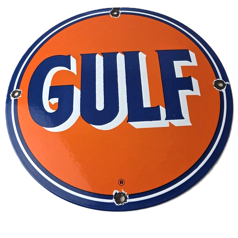 Vintage Gulf Gasoline Porcelain Sign - Orange Blue Logo Gas Station Sign
