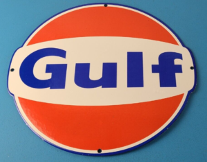 Vintage Gulf Gasoline Sign Large Service Station Gas Pump Plate Service Sign 305868250676