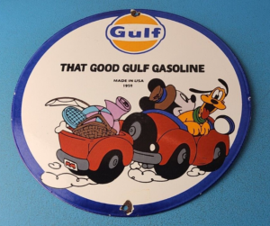 Vintage Gulf Gasoline Sign Mickey Mouse Porcelain Sign Gas Pump Station Sign 305874491386