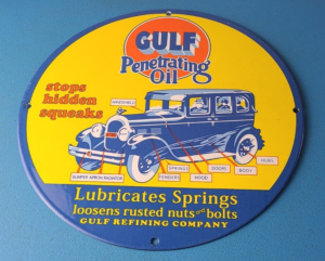 Vintage Gulf Gasoline Sign Porcelain Enamel Penetrating Oil Gas Station Sign 305867577316