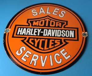 Vintage Harley Davidson Motorcycle Sign LARGE Gas Pump Porcelain Sign 305900260146