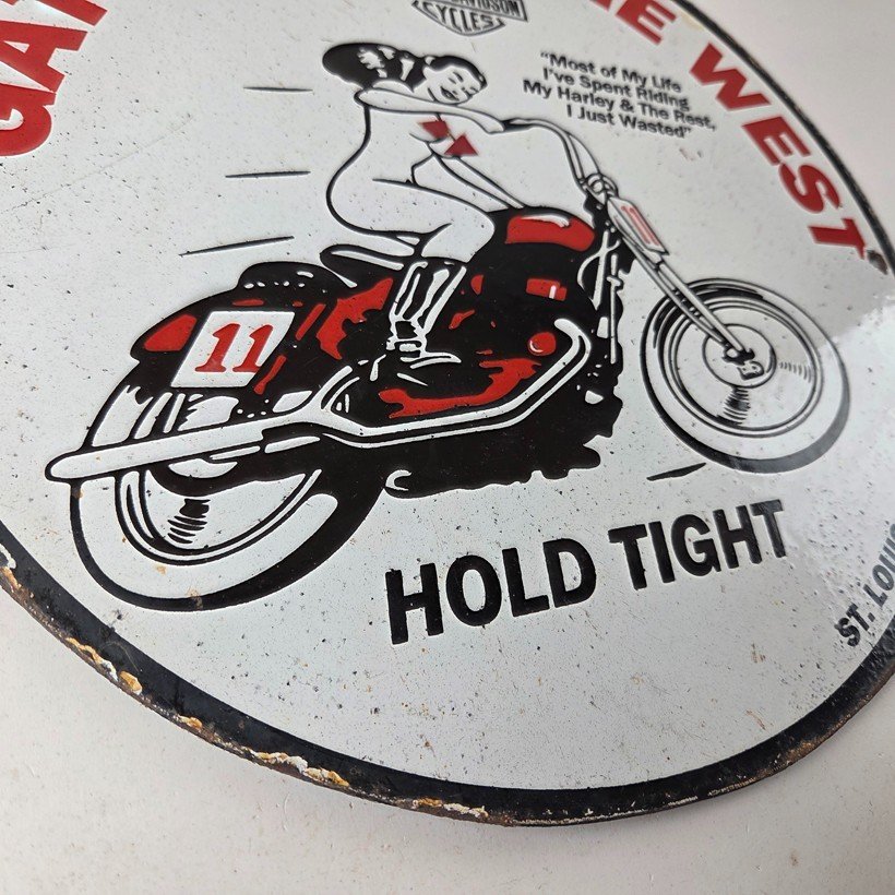 Vintage Harley Davidson Motorcycles Sign - Gas Pump Gateway West Porcelain Sign - Image 11