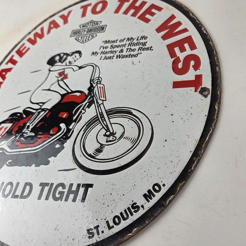 Vintage Harley Davidson Motorcycles Sign - Gas Pump Gateway West Porcelain Sign - Image 13