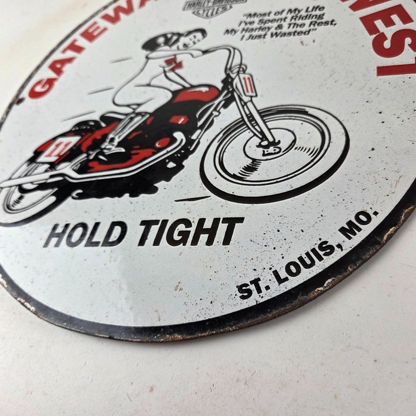 Vintage Harley Davidson Motorcycles Sign - Gas Pump Gateway West Porcelain Sign - Image 14