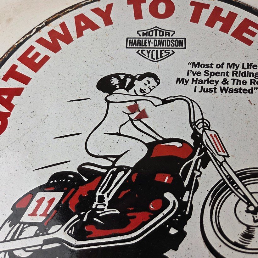 Vintage Harley Davidson Motorcycles Sign - Gas Pump Gateway West Porcelain Sign - Image 3