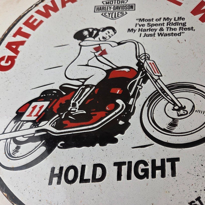Vintage Harley Davidson Motorcycles Sign - Gas Pump Gateway West Porcelain Sign - Image 4