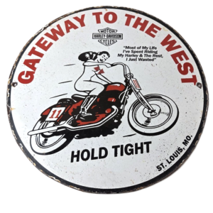 Vintage Harley Davidson Motorcycles Sign - Gas Pump Gateway West Porcelain Sign