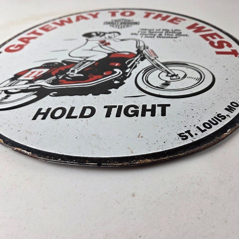Vintage Harley Davidson Motorcycles Sign - Gas Pump Gateway West Porcelain Sign - Image 10
