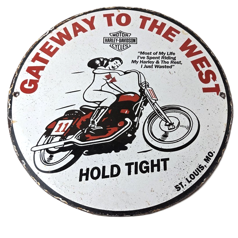 Vintage Harley Davidson Motorcycles Sign - Gas Pump Gateway West Porcelain Sign