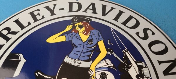 Vintage Harley Davidson Motorcycles Sign Police Biker Gas Girl Porcelain Sign