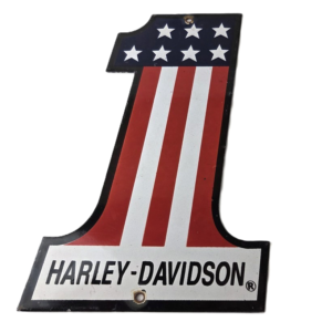 Vintage Harley Davidson Motorcycles Sign - Porcelain USA American Flag Gas Sign