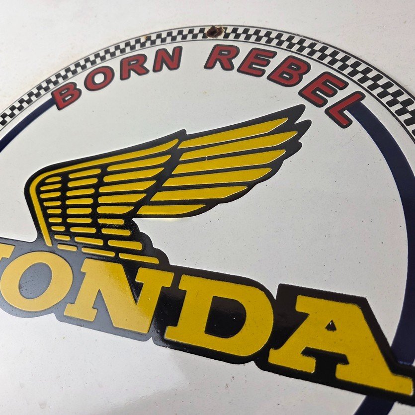 Vintage Honda Born Rebel Sign - Motorcycle Gas Pump Porcelain Sign - Image 12