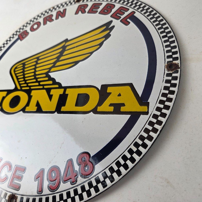 Vintage Honda Born Rebel Sign - Motorcycle Gas Pump Porcelain Sign - Image 13