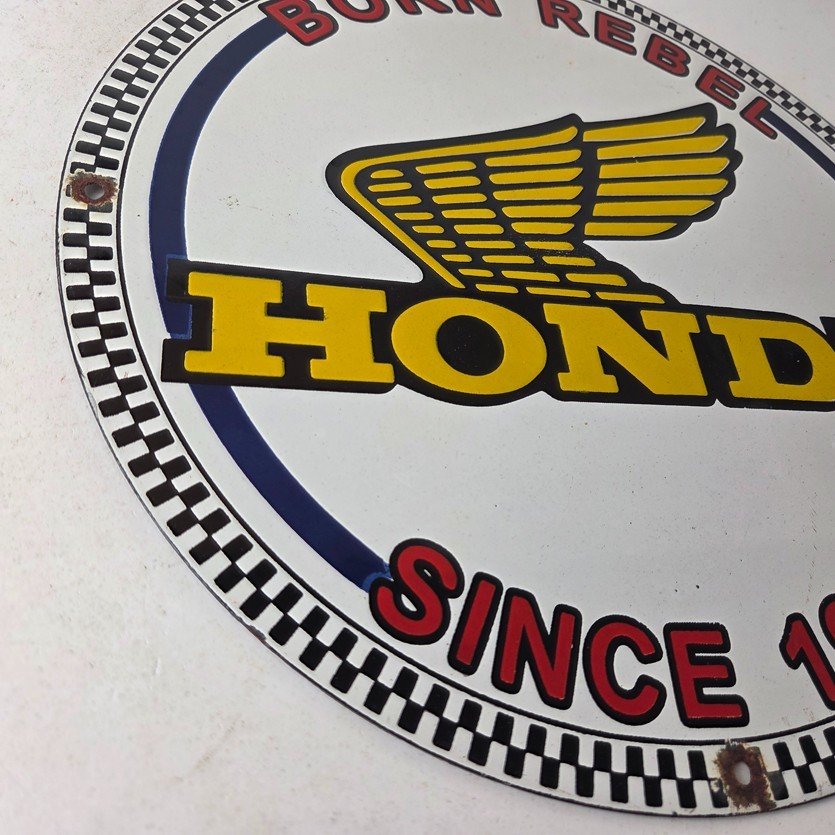 Vintage Honda Born Rebel Sign - Motorcycle Gas Pump Porcelain Sign - Image 6