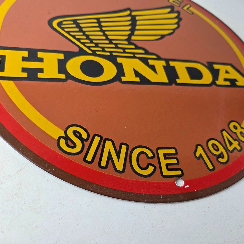 Vintage Honda Sign - Motorcycle Biker Automobile Gas Pump Service Porcelain Sign - Image 11