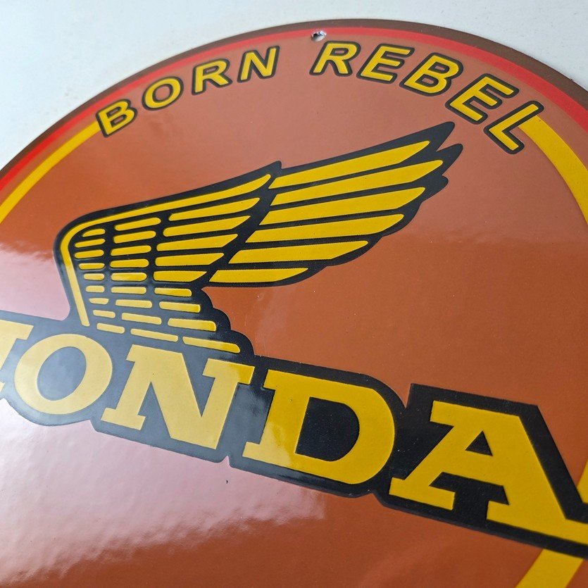Vintage Honda Sign - Motorcycle Biker Automobile Gas Pump Service Porcelain Sign - Image 12