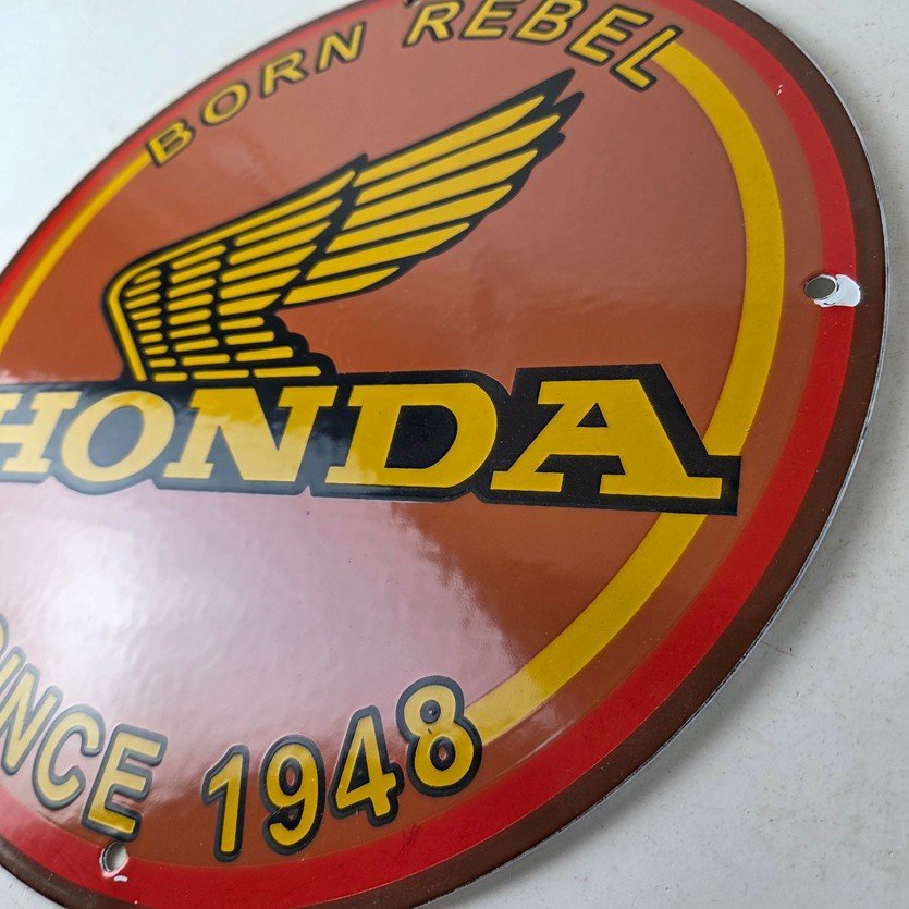 Vintage Honda Sign - Motorcycle Biker Automobile Gas Pump Service Porcelain Sign - Image 13