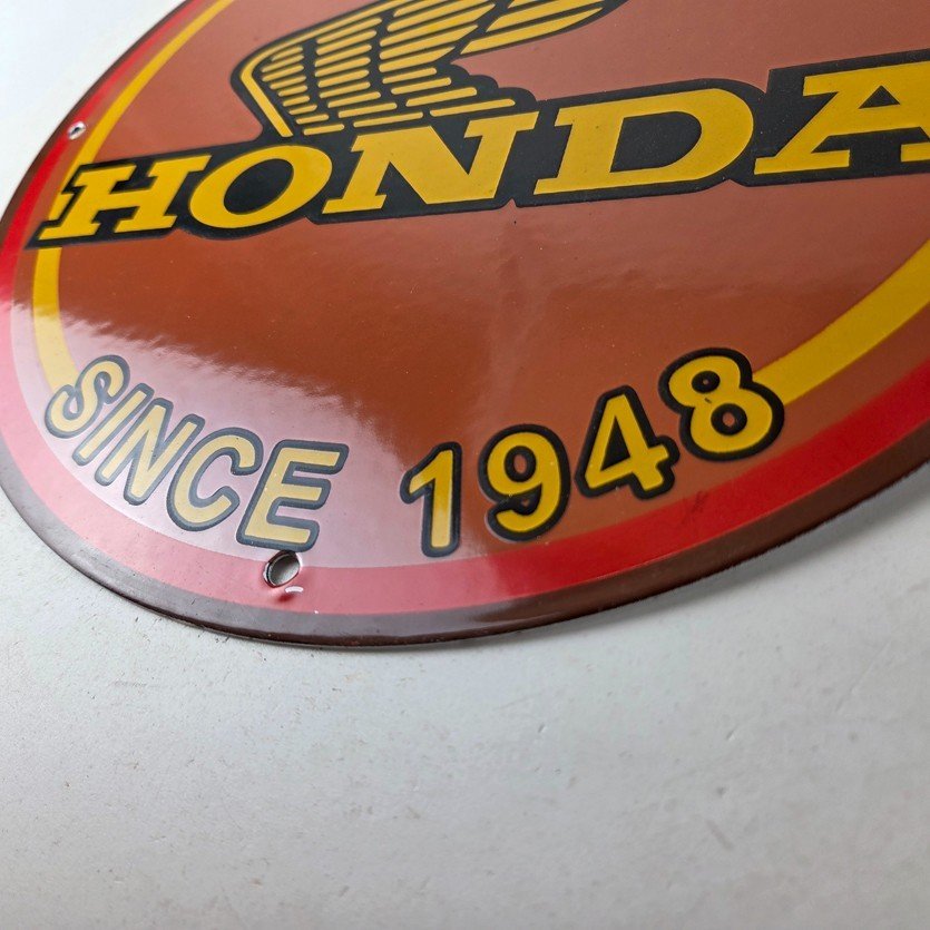 Vintage Honda Sign - Motorcycle Biker Automobile Gas Pump Service Porcelain Sign - Image 14