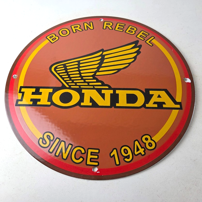 Vintage Honda Sign - Motorcycle Biker Automobile Gas Pump Service Porcelain Sign - Image 15