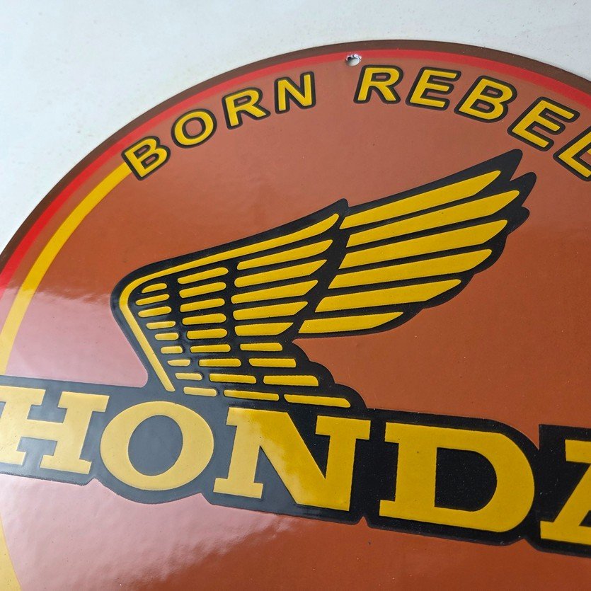 Vintage Honda Sign - Motorcycle Biker Automobile Gas Pump Service Porcelain Sign - Image 3
