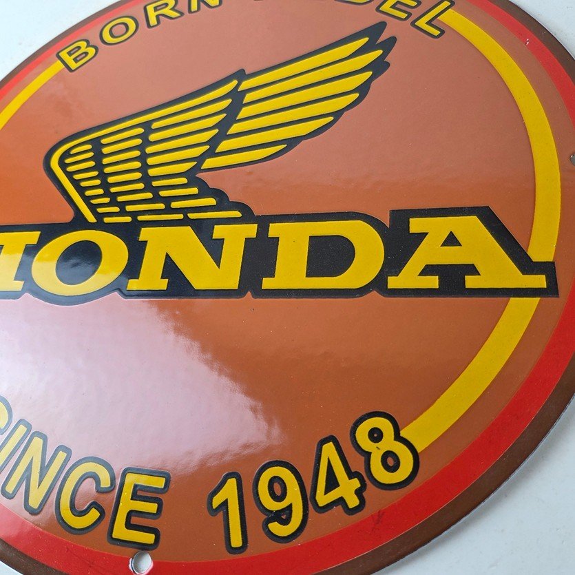 Vintage Honda Sign - Motorcycle Biker Automobile Gas Pump Service Porcelain Sign - Image 4