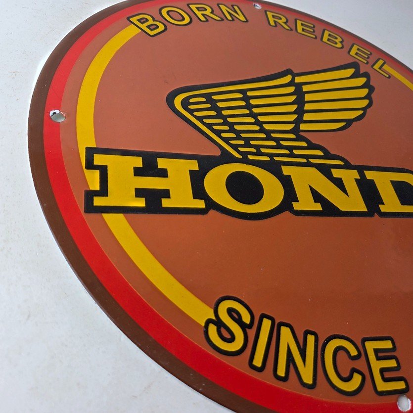 Vintage Honda Sign - Motorcycle Biker Automobile Gas Pump Service Porcelain Sign - Image 6