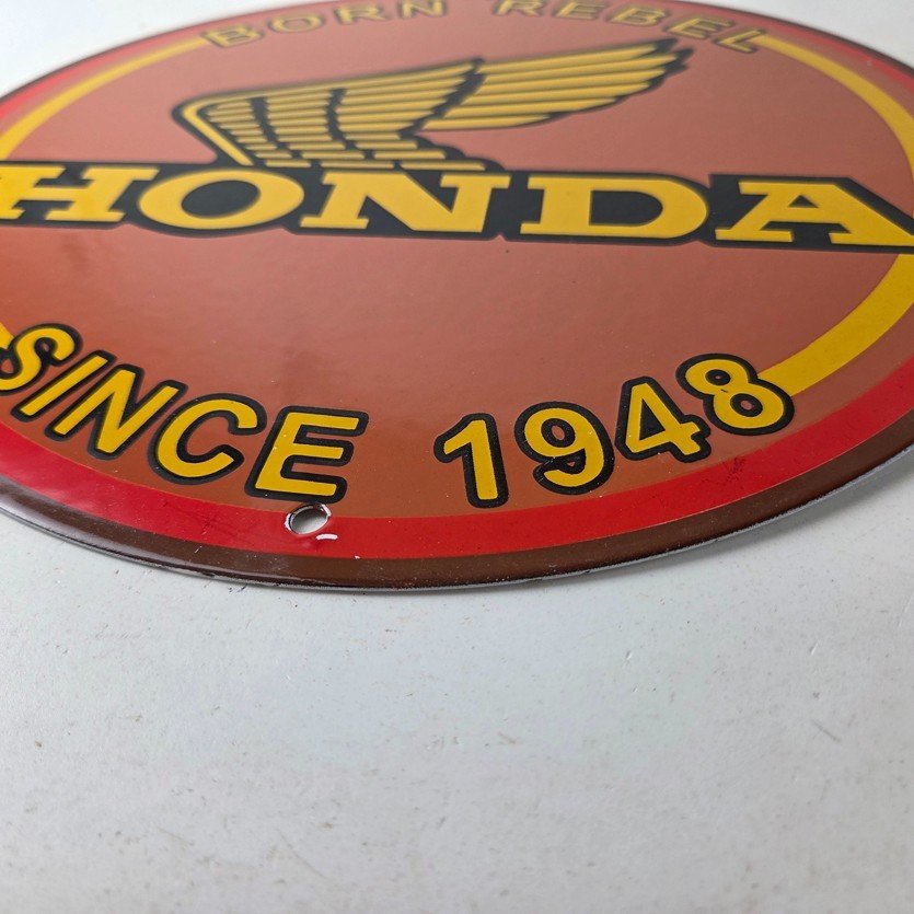 Vintage Honda Sign - Motorcycle Biker Automobile Gas Pump Service Porcelain Sign - Image 10