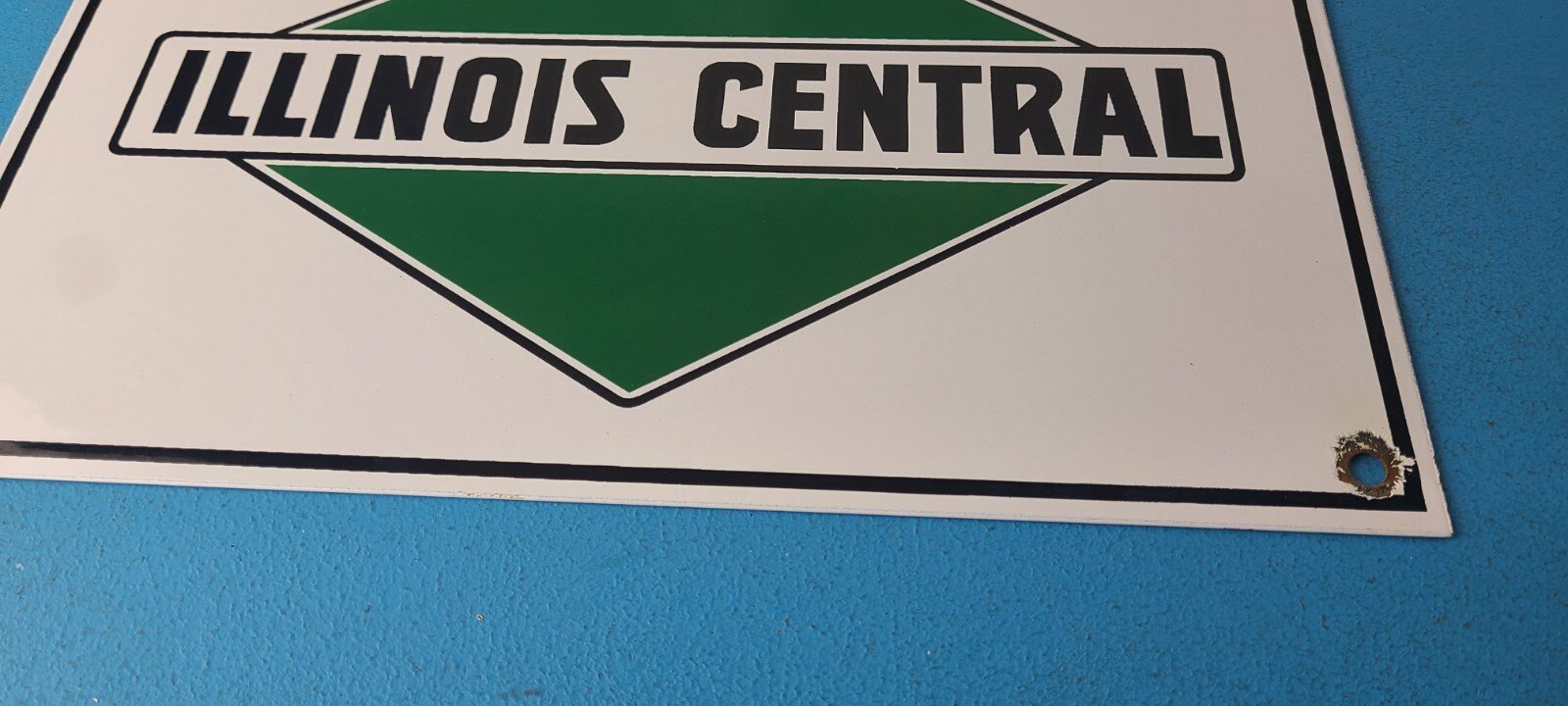 Vintage Illinois Central Sign - Railroad Porcelain Gas Pump Transportation Sign - Image 12
