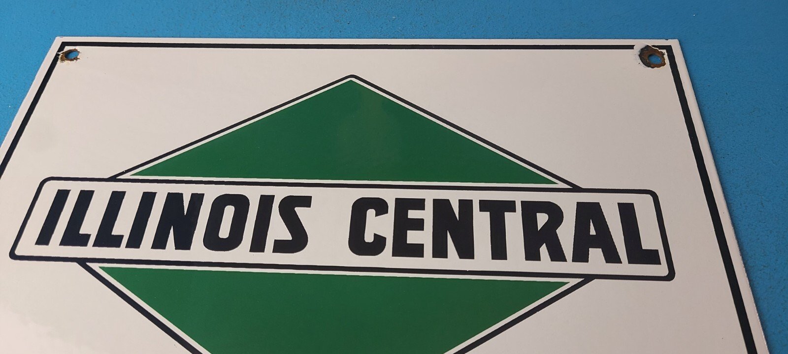 Vintage Illinois Central Sign - Railroad Porcelain Gas Pump Transportation Sign - Image 13
