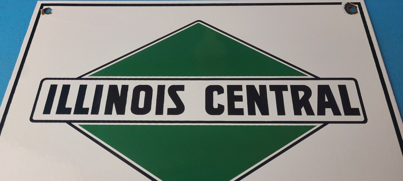 Vintage Illinois Central Sign - Railroad Porcelain Gas Pump Transportation Sign - Image 3