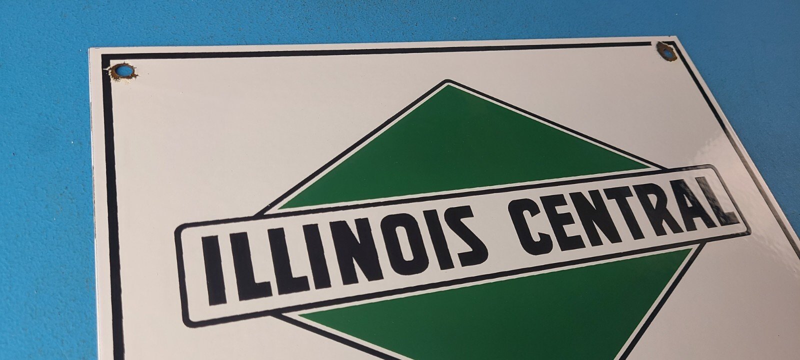 Vintage Illinois Central Sign - Railroad Porcelain Gas Pump Transportation Sign - Image 5