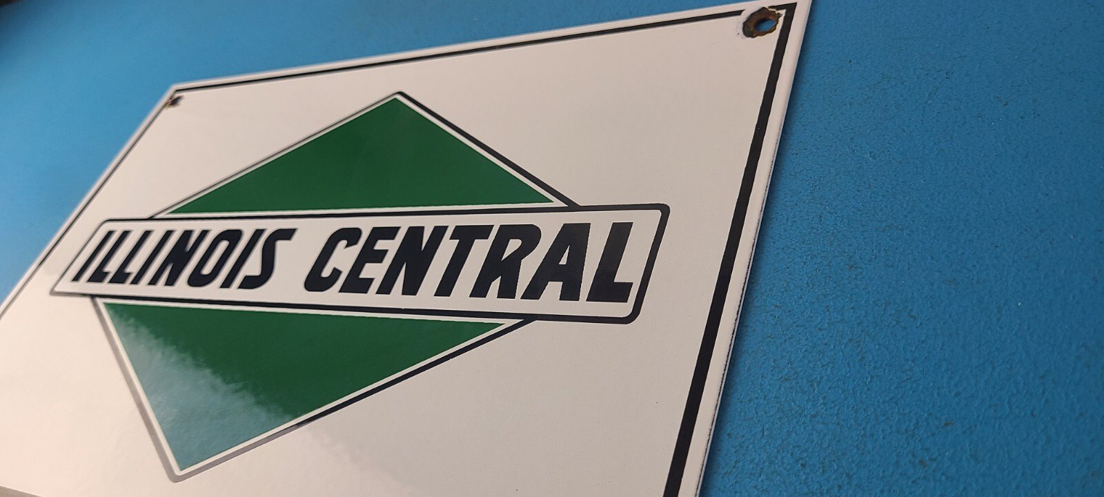 Vintage Illinois Central Sign - Railroad Porcelain Gas Pump Transportation Sign - Image 9