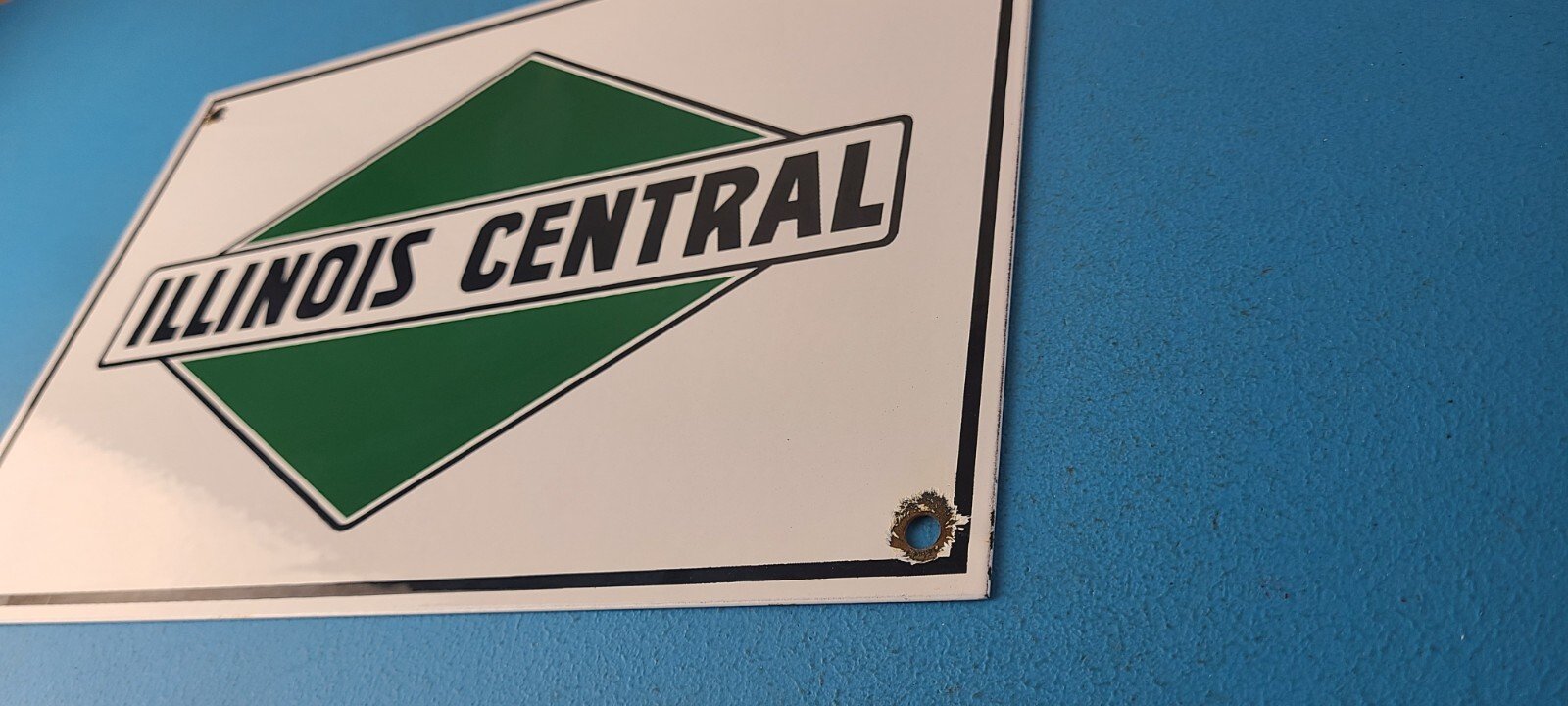 Vintage Illinois Central Sign - Railroad Porcelain Gas Pump Transportation Sign - Image 10