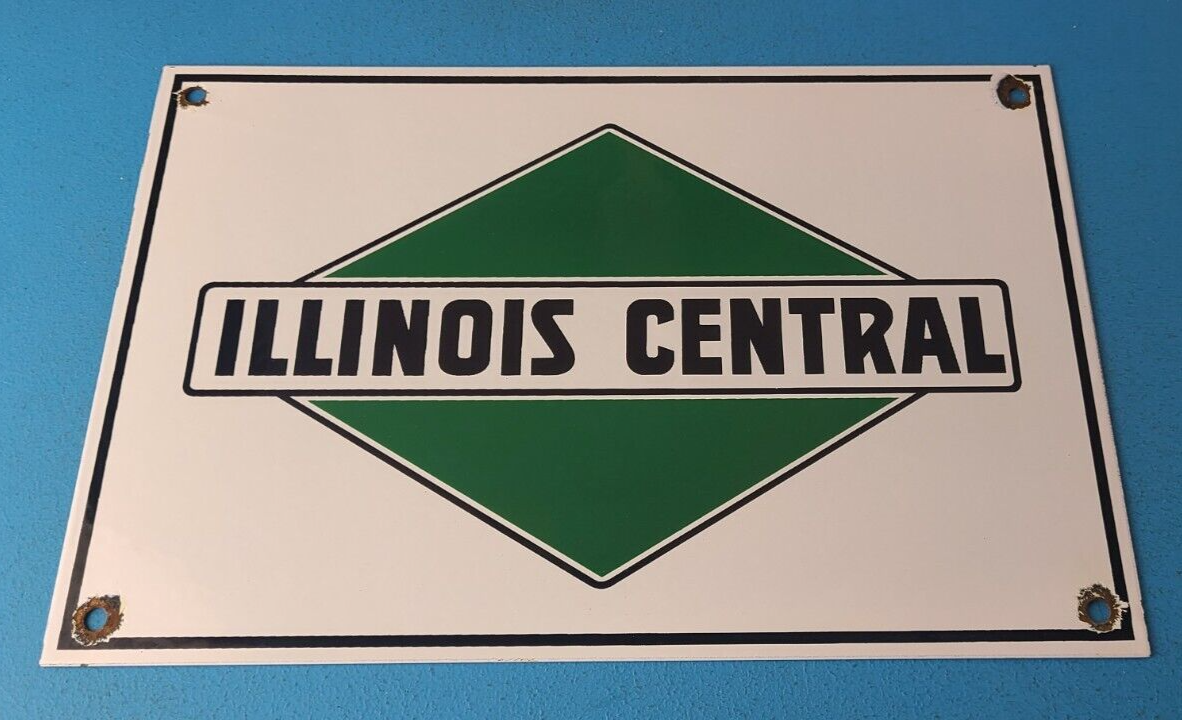 Vintage Illinois Central Sign - Railroad Porcelain Gas Pump Transportation Sign
