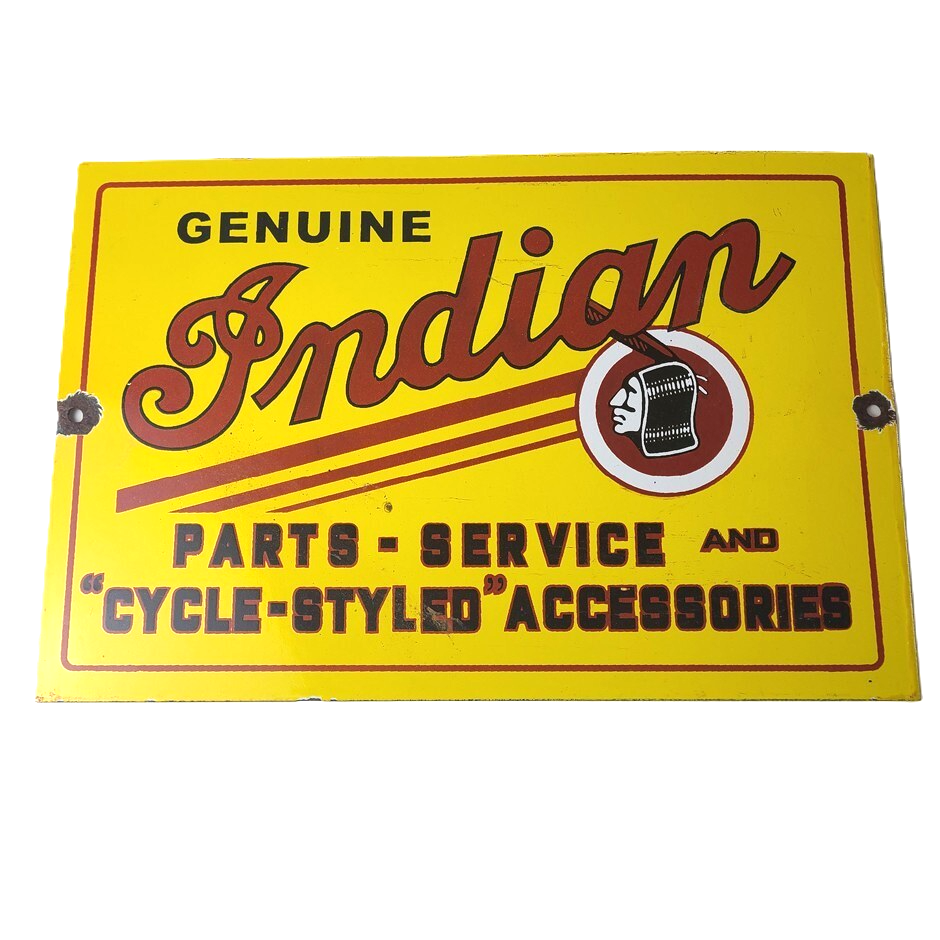 Vintage Indian Motorcycle Sign - Porcelain Parts Motor Service Parts Gas Sign
