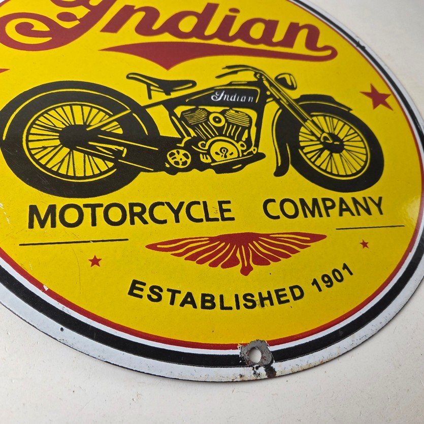 Vintage Indian Motorcycles Porcelain Sign - Authorized Dealer Sales Gas Sign - Image 11