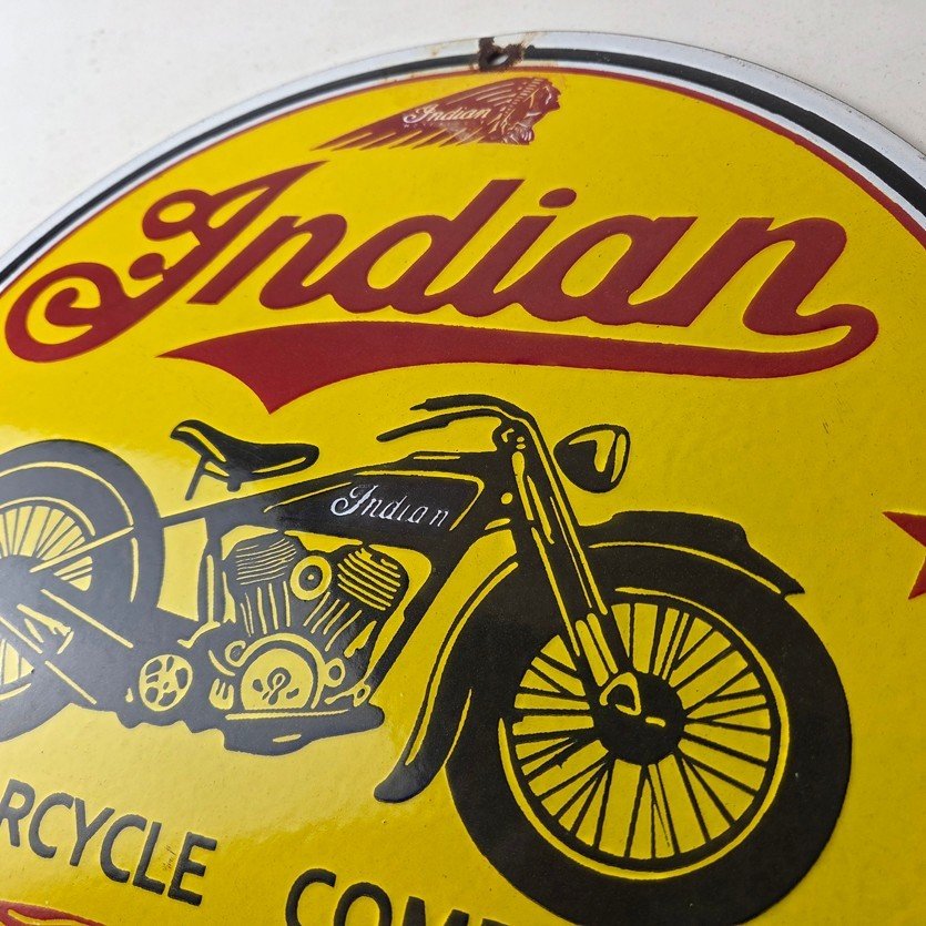 Vintage Indian Motorcycles Porcelain Sign - Authorized Dealer Sales Gas Sign - Image 12