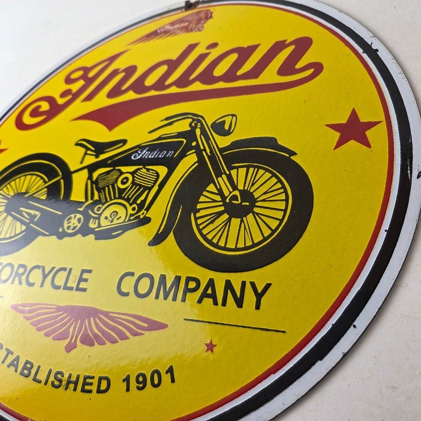 Vintage Indian Motorcycles Porcelain Sign - Authorized Dealer Sales Gas Sign - Image 13