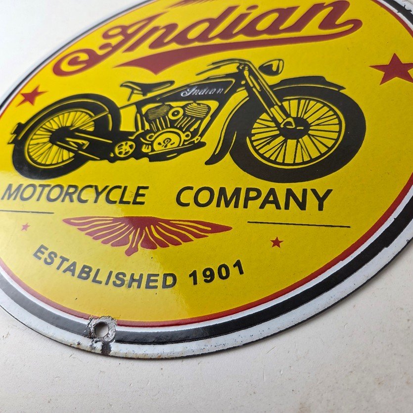 Vintage Indian Motorcycles Porcelain Sign - Authorized Dealer Sales Gas Sign - Image 14
