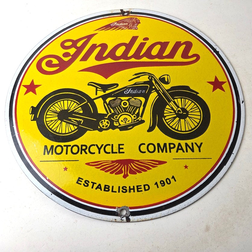 Vintage Indian Motorcycles Porcelain Sign - Authorized Dealer Sales Gas Sign - Image 15