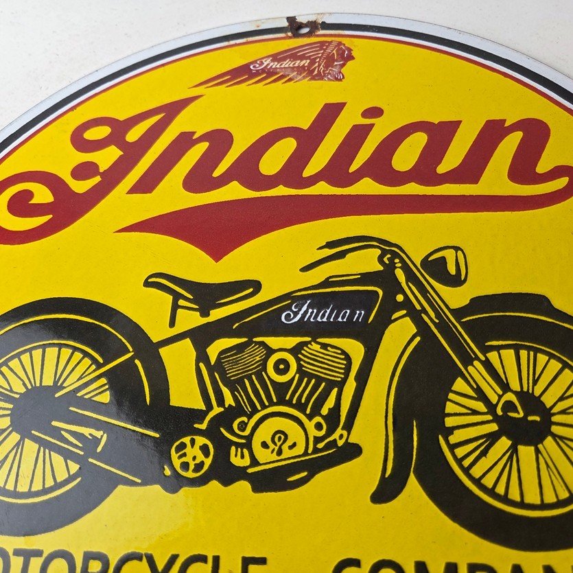 Vintage Indian Motorcycles Porcelain Sign - Authorized Dealer Sales Gas Sign - Image 3
